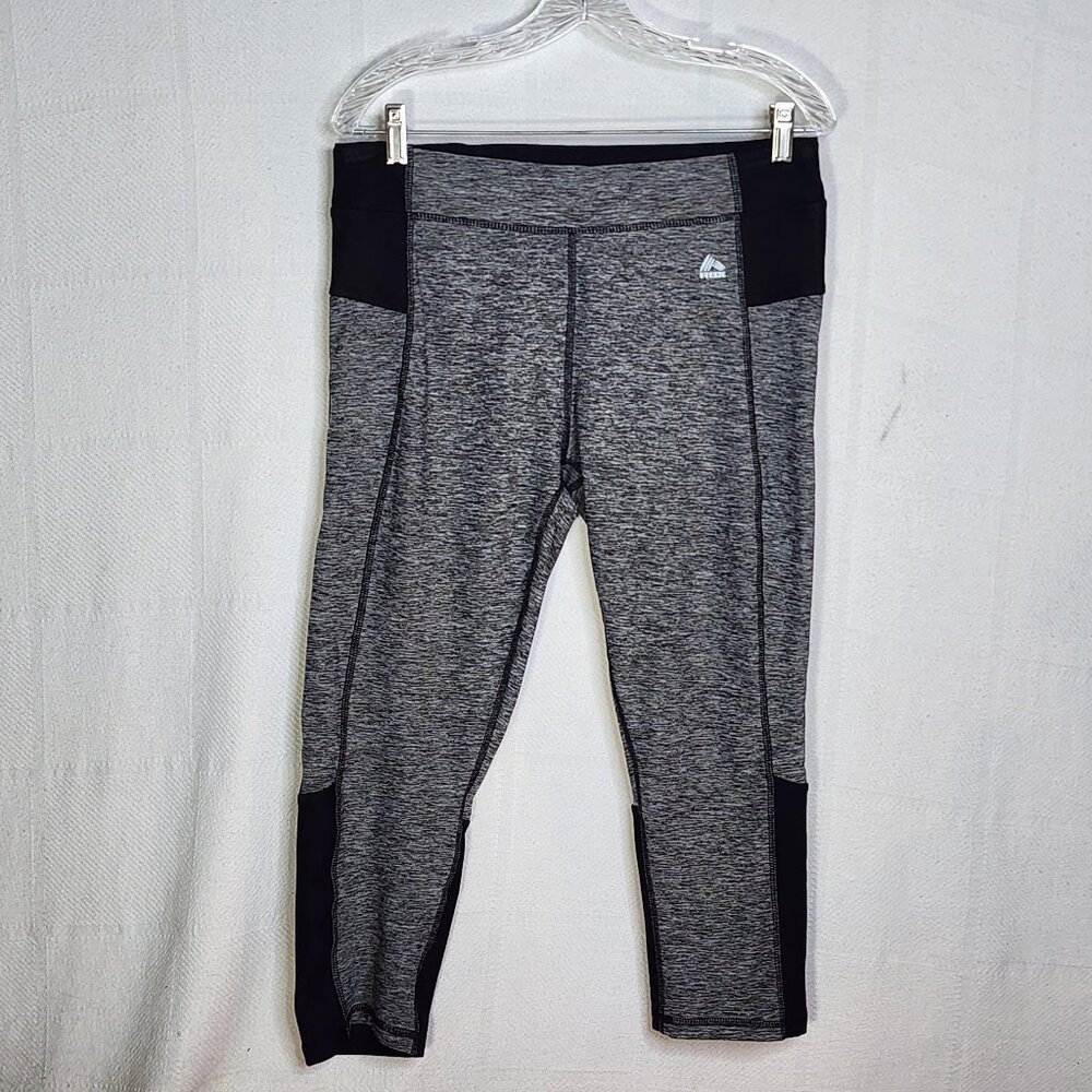 RBX Active Black Grey Heather Poly Span Mesh Leg Vent Stretch Yoga Capri Pant XL